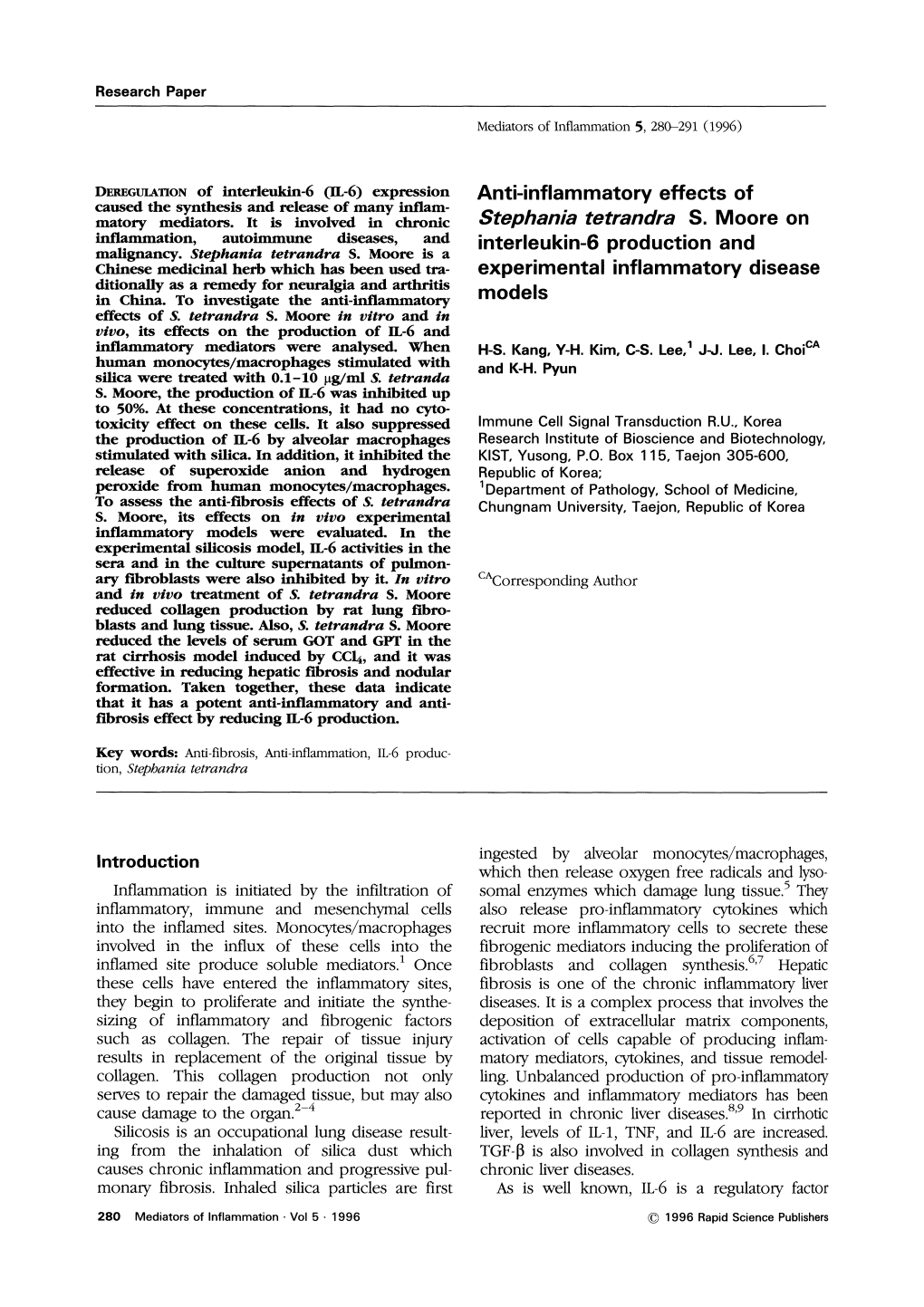 Anti-Inflammatory Effects of Stephania Tetrandra S. Moore on Interleukin-6