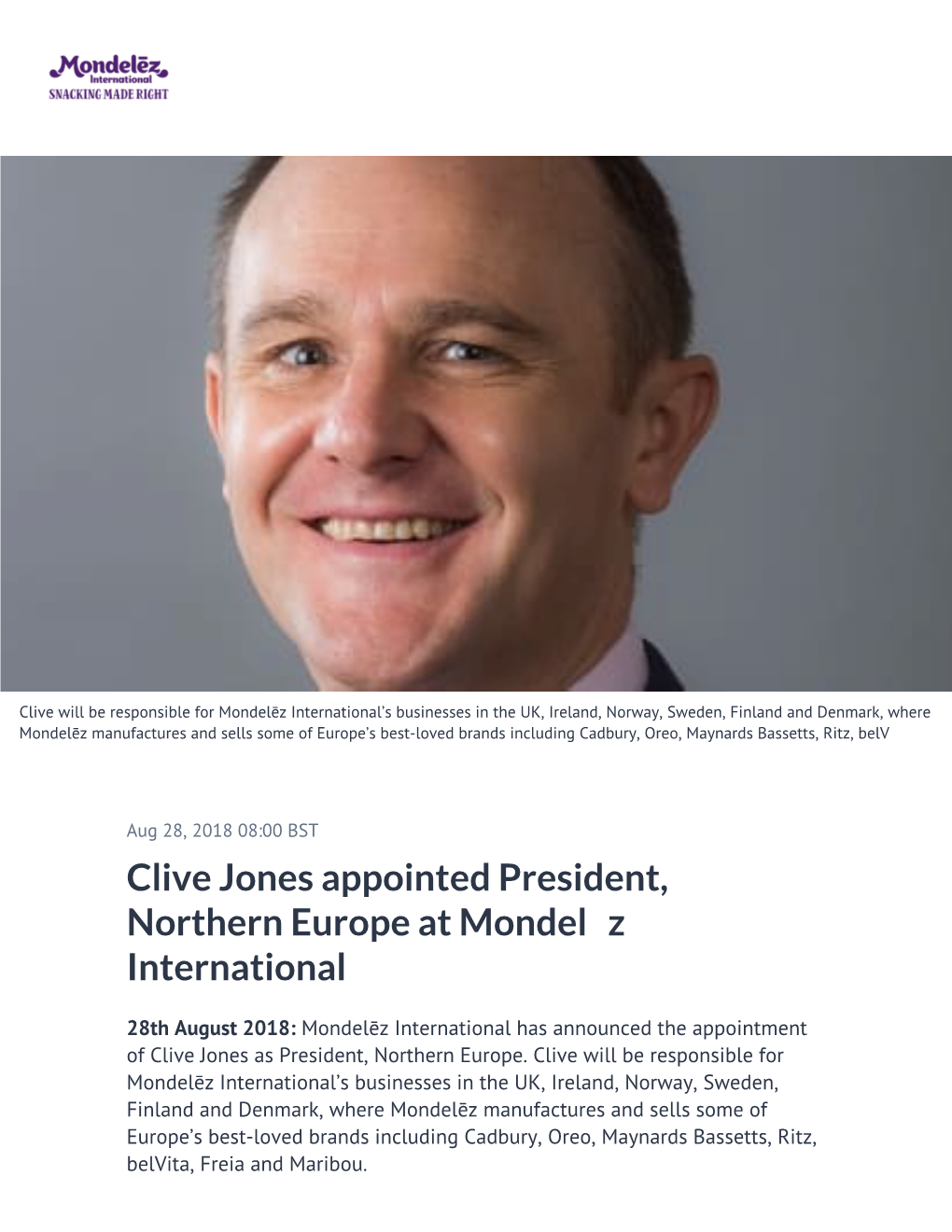 Clive Jones Appointed President, Northern Europe at Mondelēz International