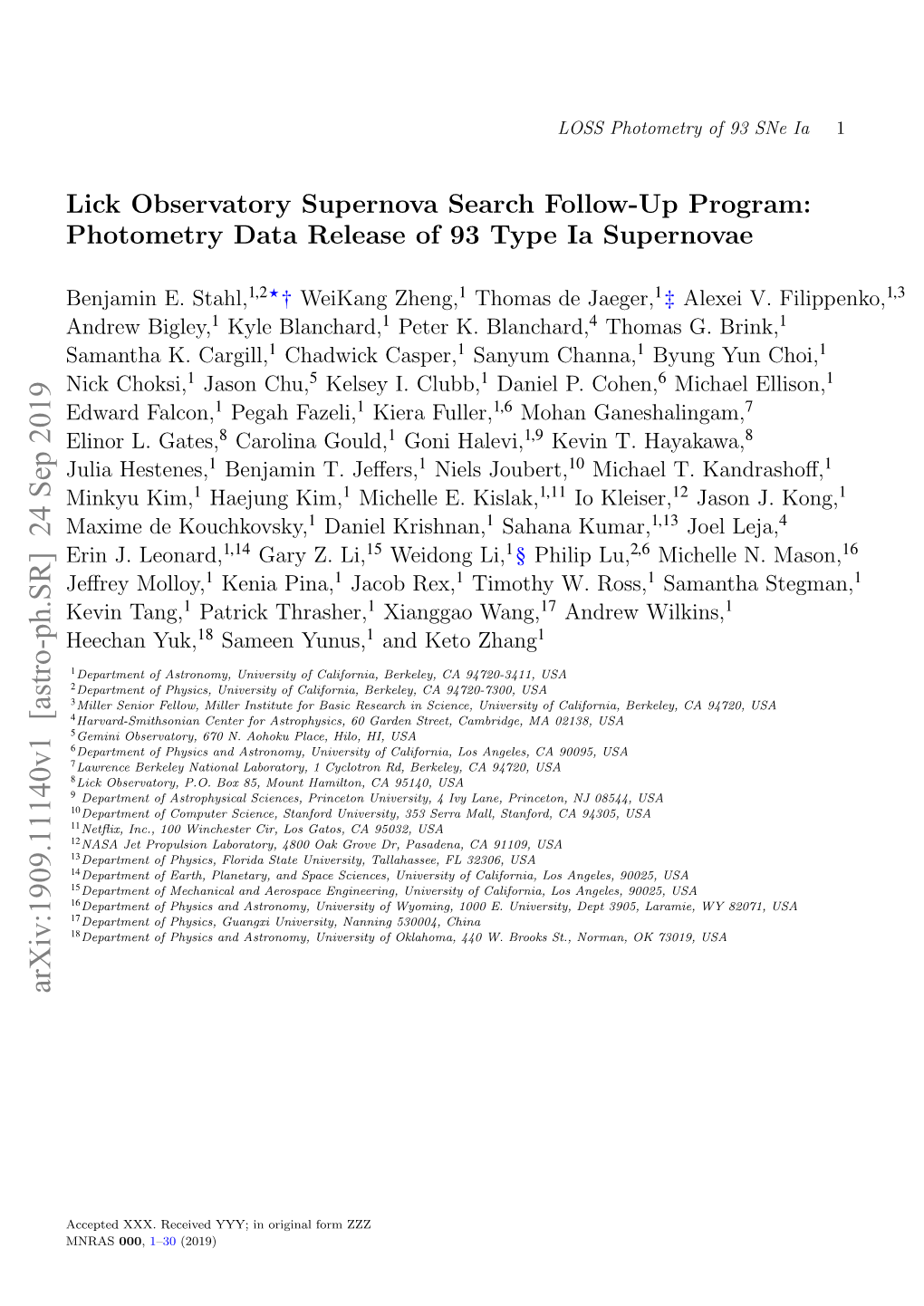 Lick Observatory Supernova Search Follow-Up Program: Photometry Data Release of 93 Type Ia Supernovae