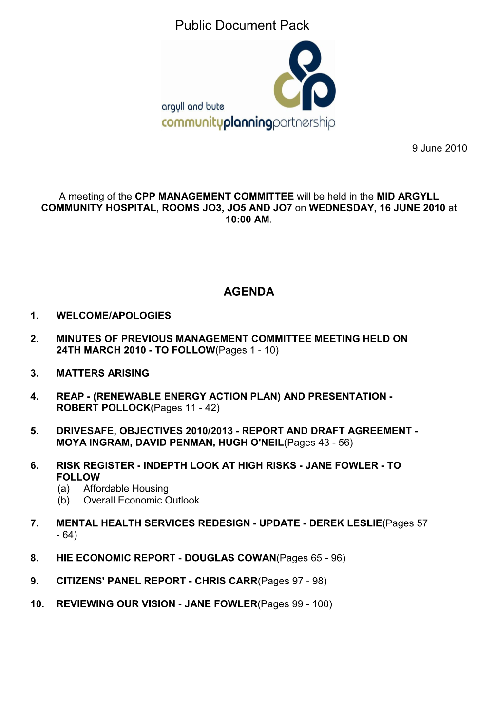 Agenda Reports Pack (Public) 16/06/2010, 10:00