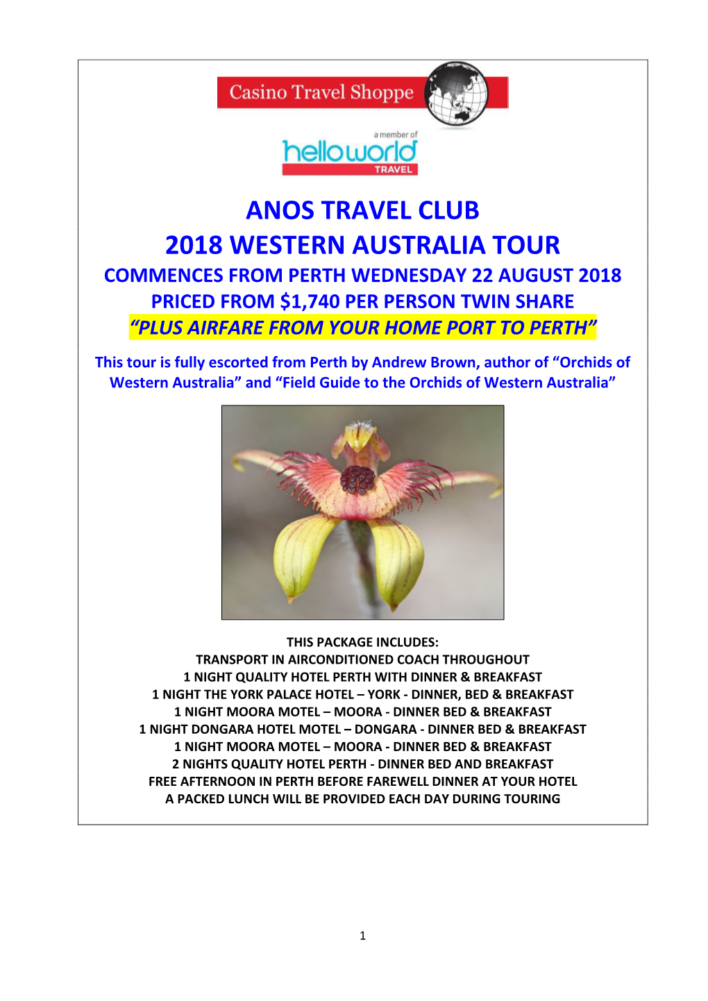 Anos Travel Club 2018 Western Australia Tour