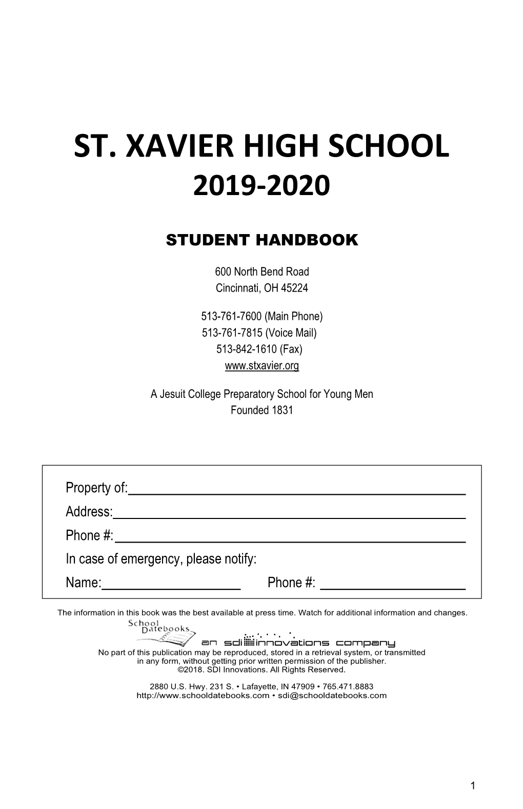 St. Xavier High School 2019-2020
