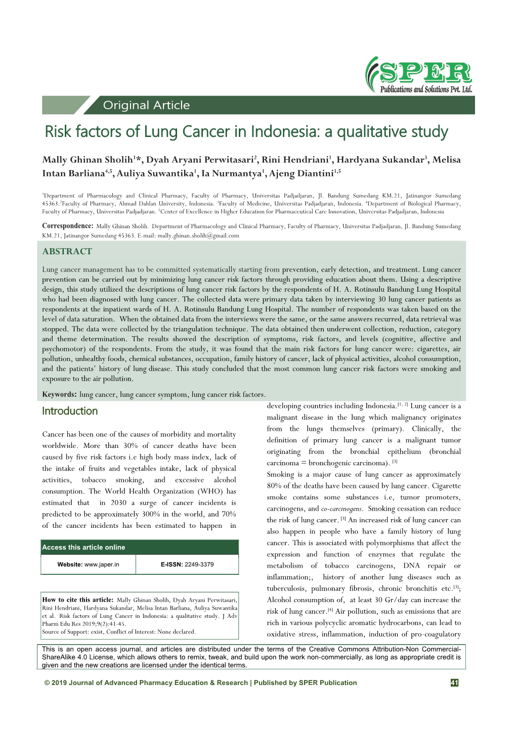 Risk Factors of Lung Cancer in Indonesia: a Qualitative Study