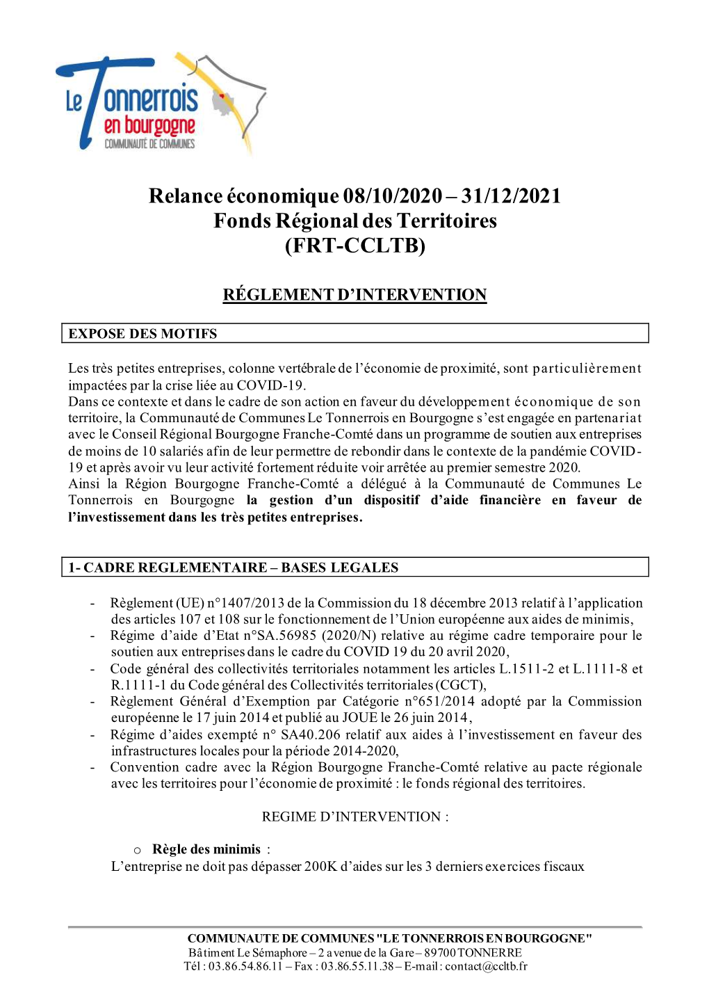 31/12/2021 Fonds Régional Des Territoires (FRT-CCLTB)