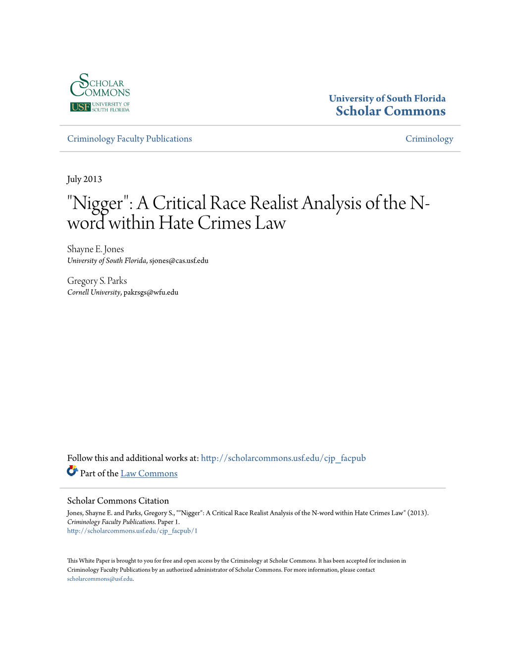 A Critical Race Realist Analysis of the N-Word Within Hate Crimes Law