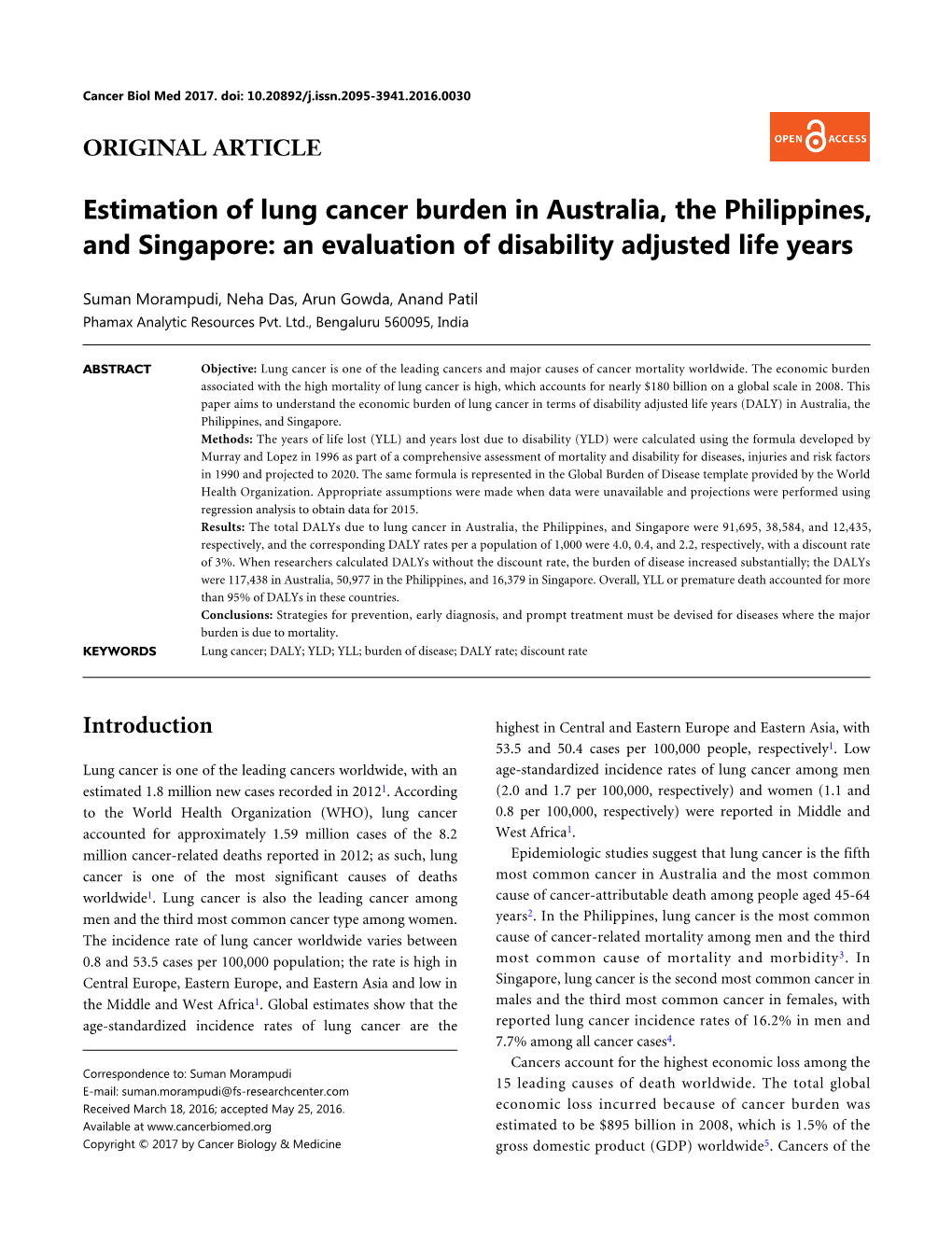 Estimation of Lung Cancer Burden in Australia, the Philippines, and Singapore: an Evaluation of Disability Adjusted Life Years