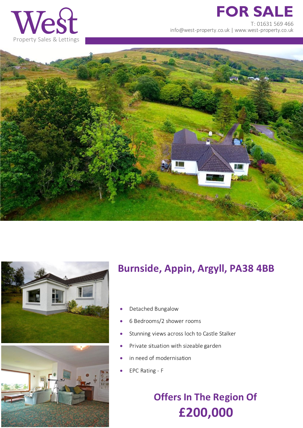 FOR SALE Burnside, Appin, Argyll, PA38