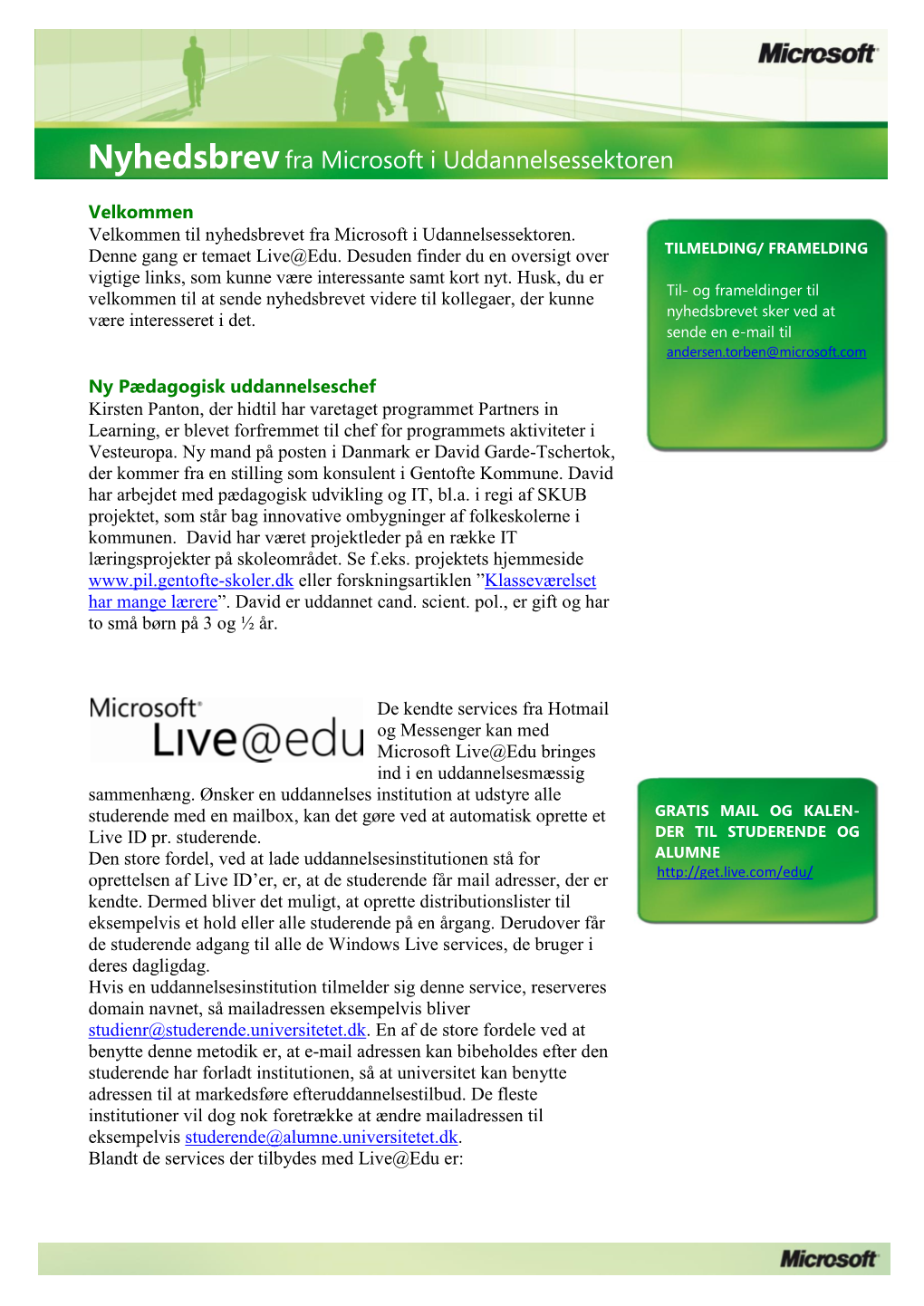 Nyhedsbrevfra Microsoft I Uddannelsessektoren Microsoft I