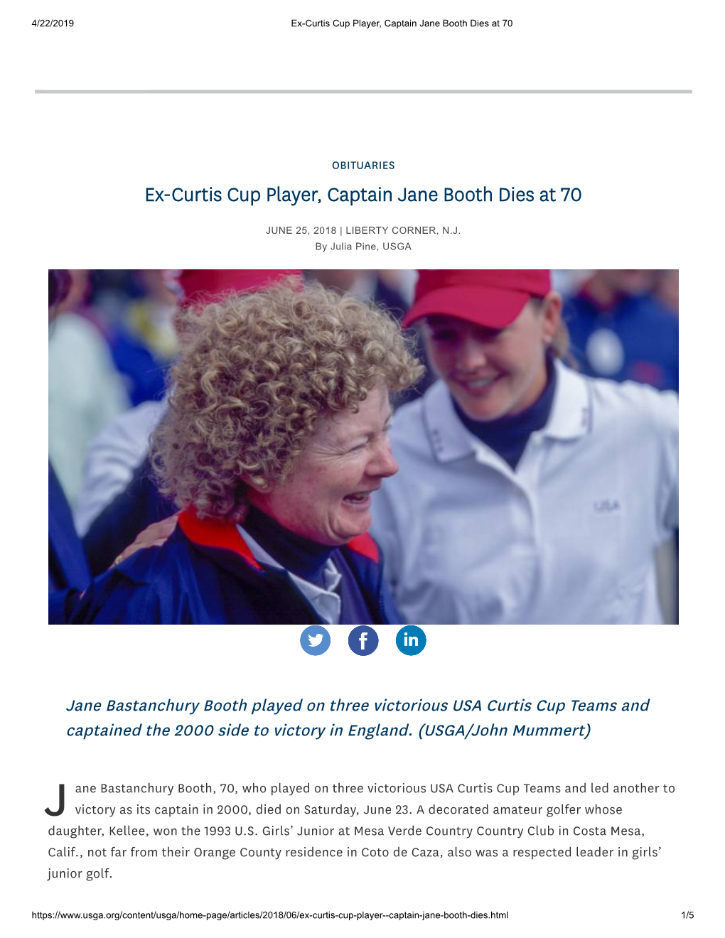 Ex-Curtis Cup Player, Captain Jane Booth Dies at 70