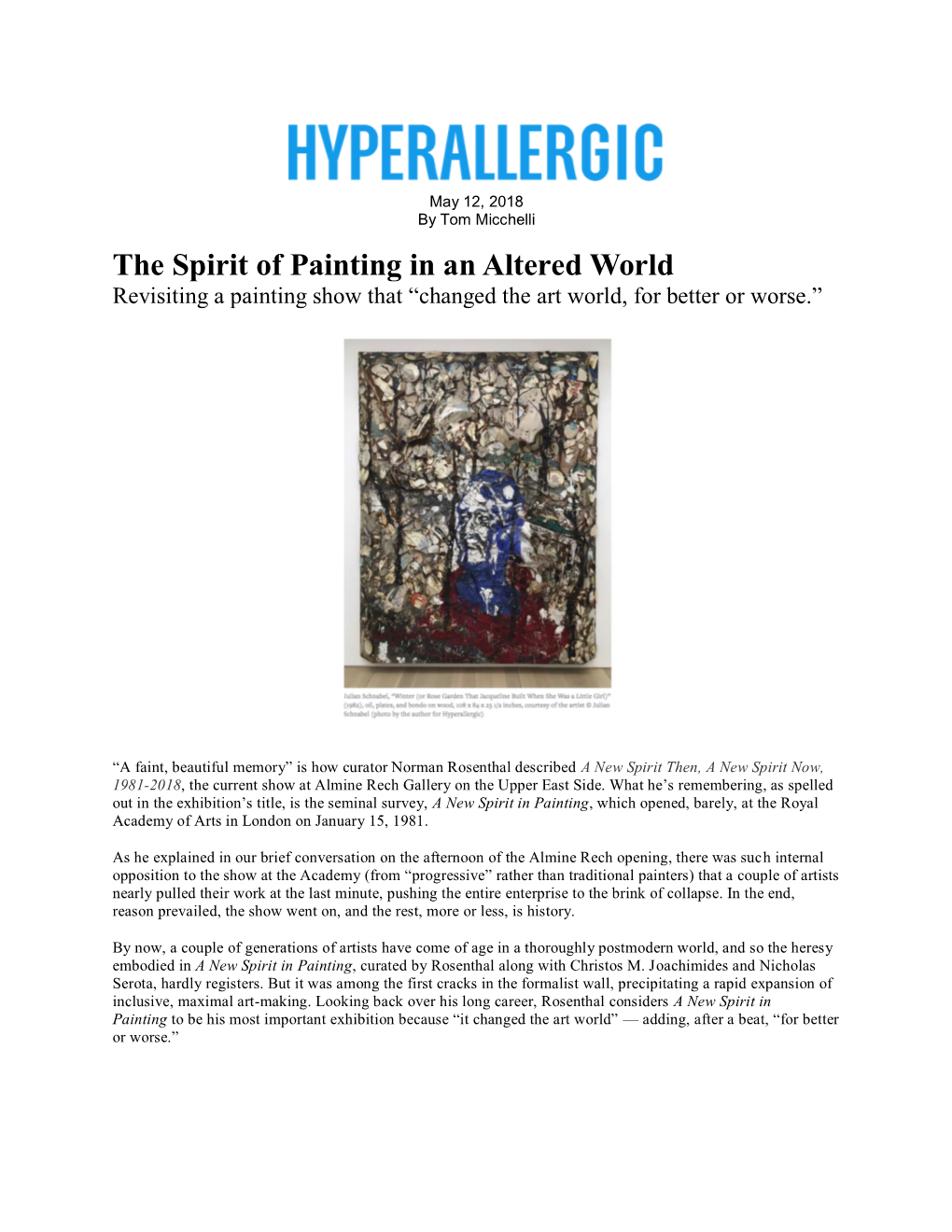 The Spirit of Painting in an Altered World Revisiting a Painting Show That “Changed the Art World, for Better Or Worse.”