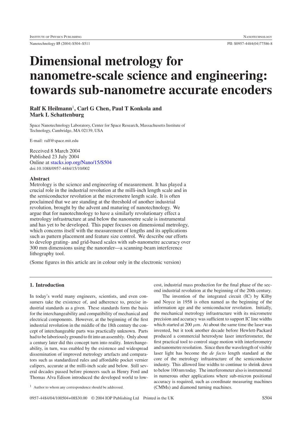 Dimensional Metrology for Nanometre-Scale Science and Engineering: Towards Sub-Nanometre Accurate Encoders