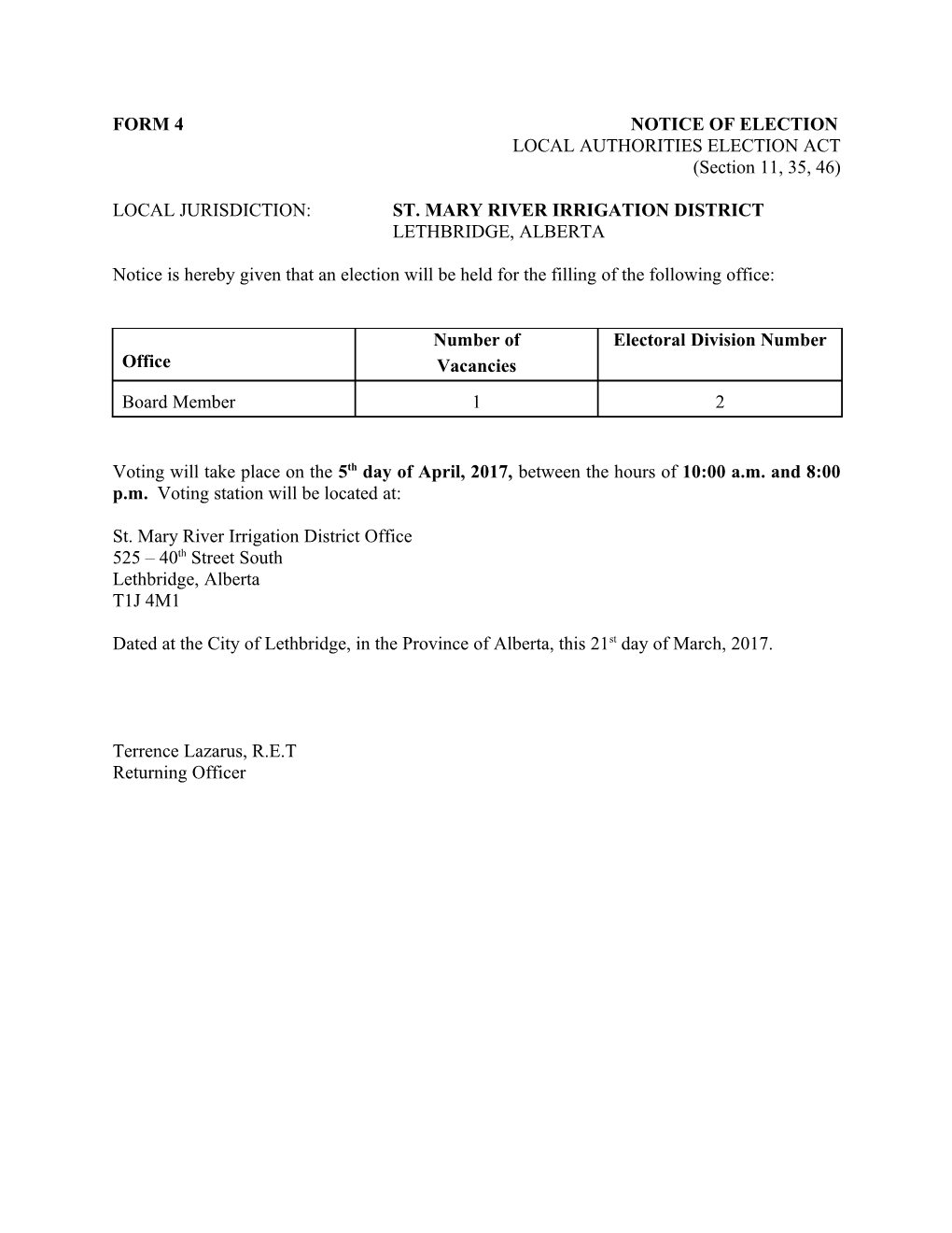 Form 4 Notice of Election