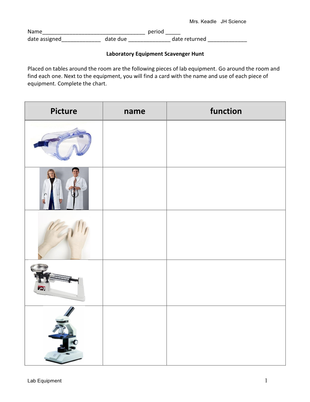 Laboratory Equipment Scavenger Hunt 2012.Pdf