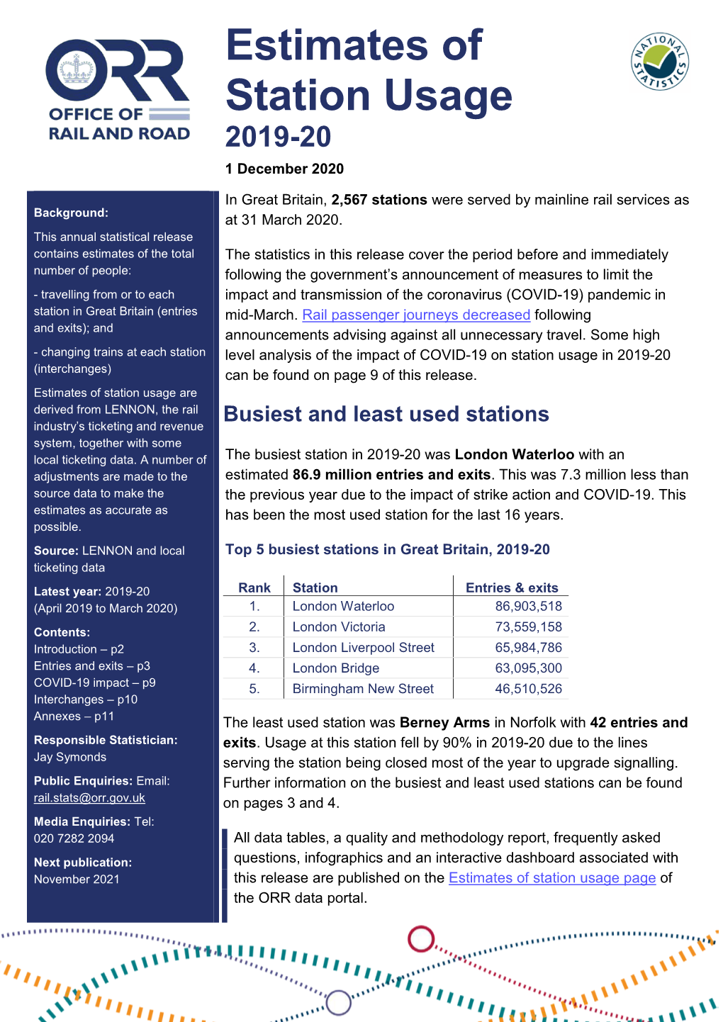 Estimates of Station Usage 2019-20 1 December 2020
