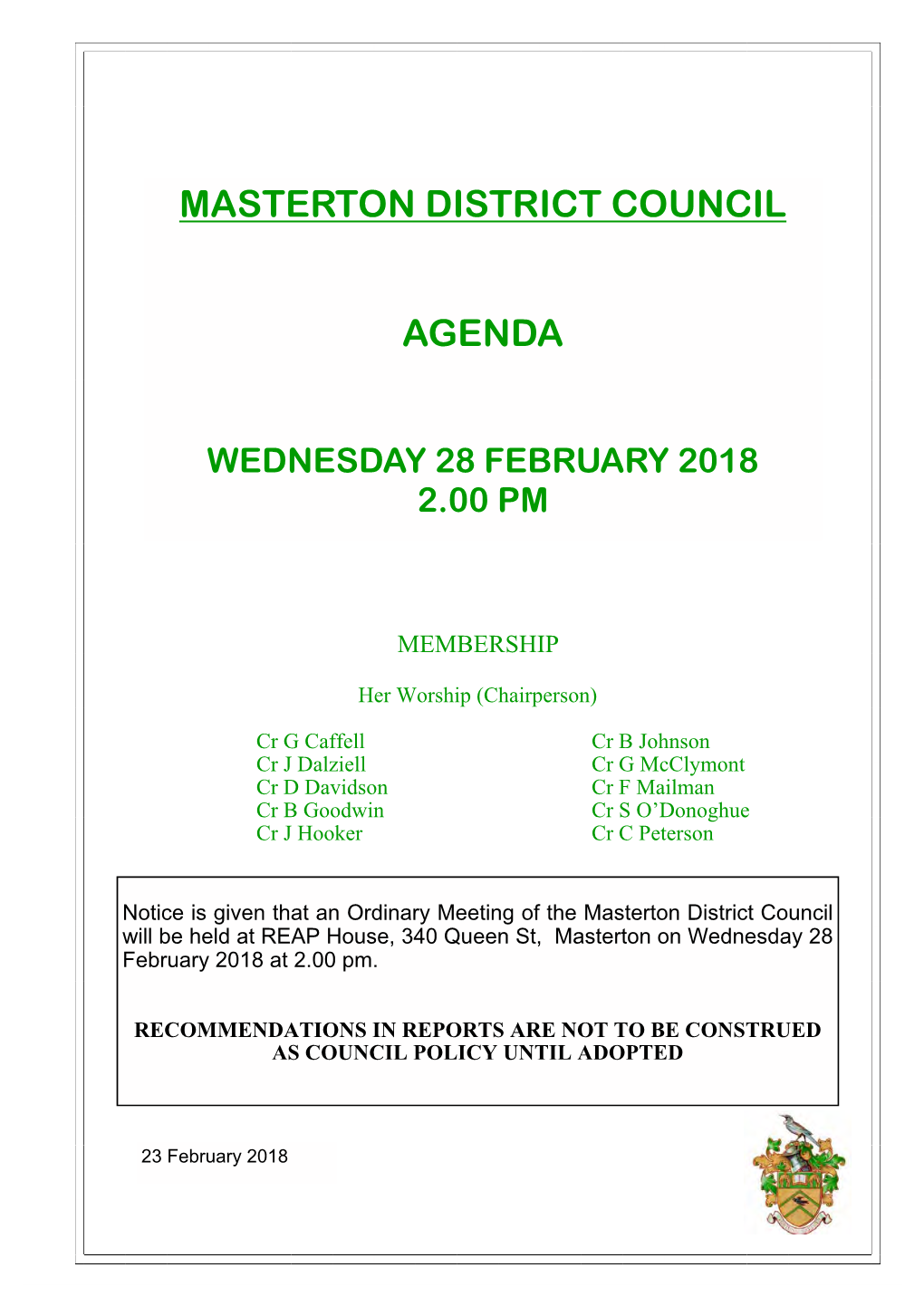 Masterton District Council Agenda