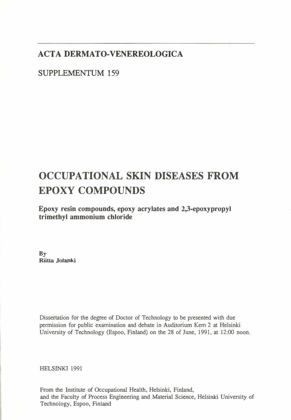 Occupational Skin Diseases from Epoxy Compounds