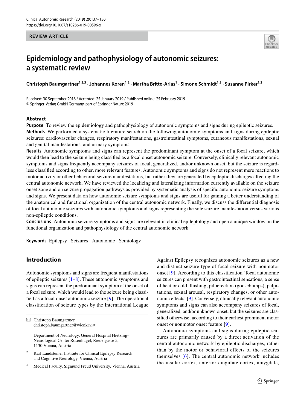 Epidemiology and Pathophysiology of Autonomic Seizures: a Systematic Review