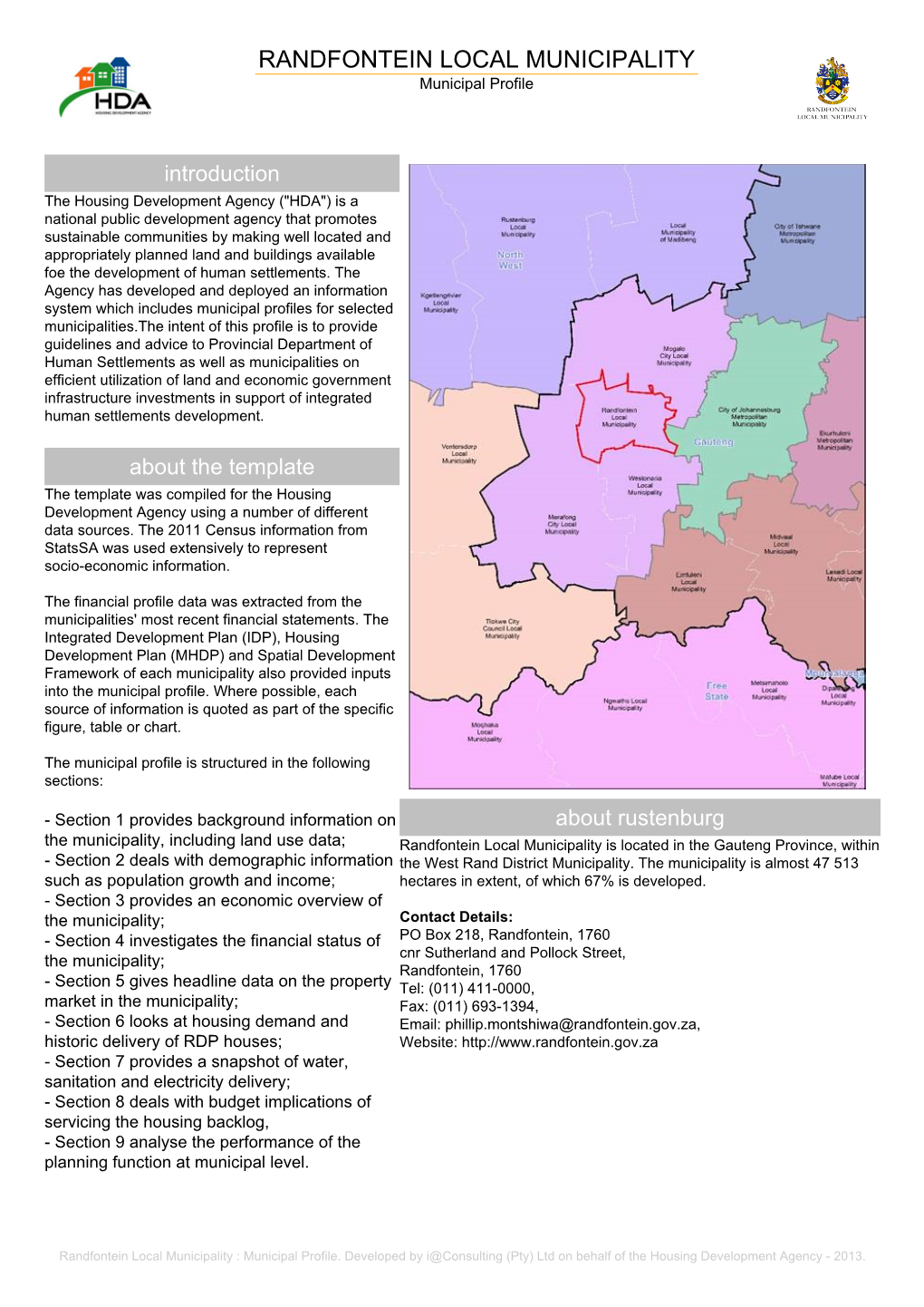 RANDFONTEIN LOCAL MUNICIPALITY Municipal Profile