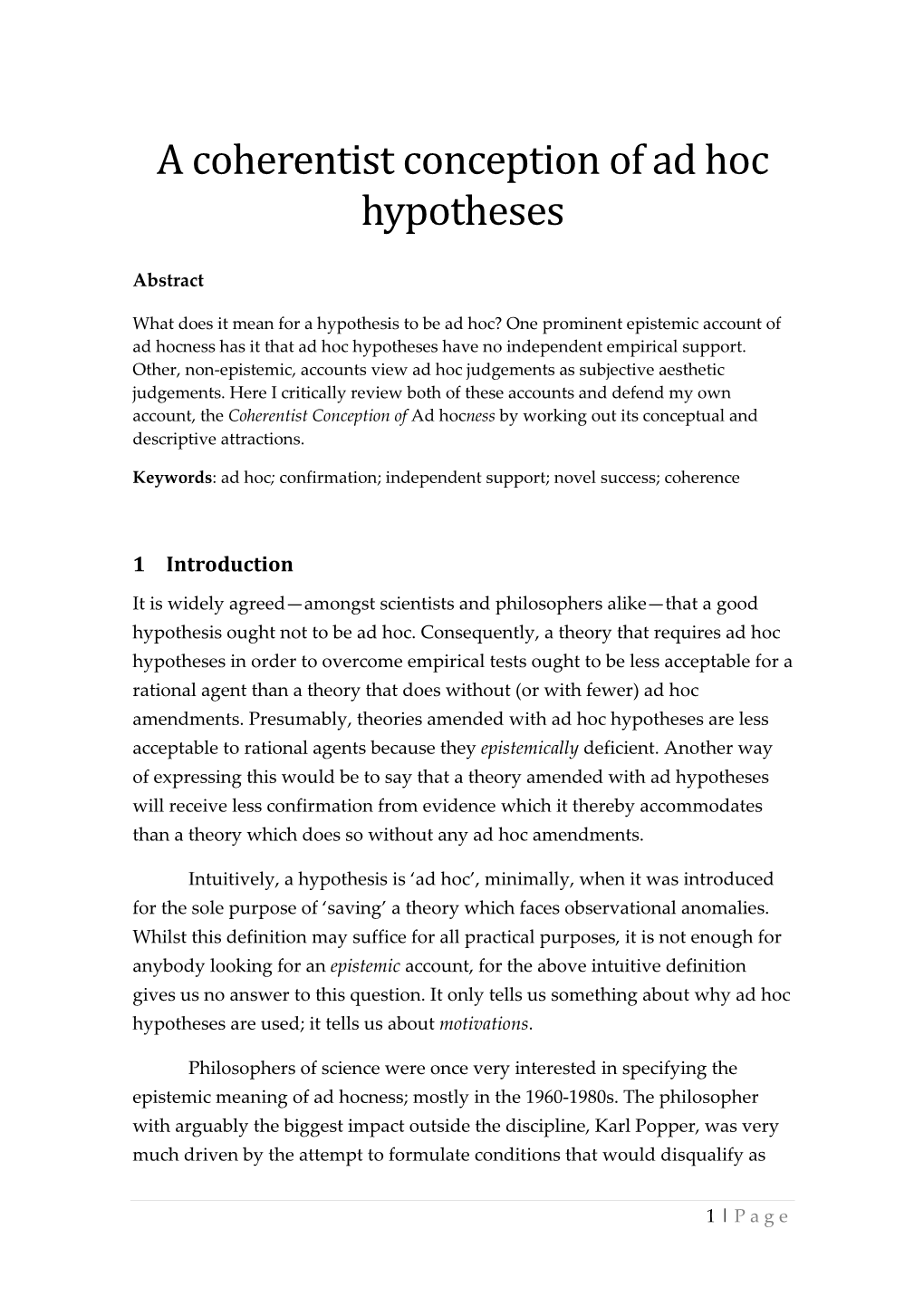 A Coherentist Conception of Ad Hoc Hypotheses