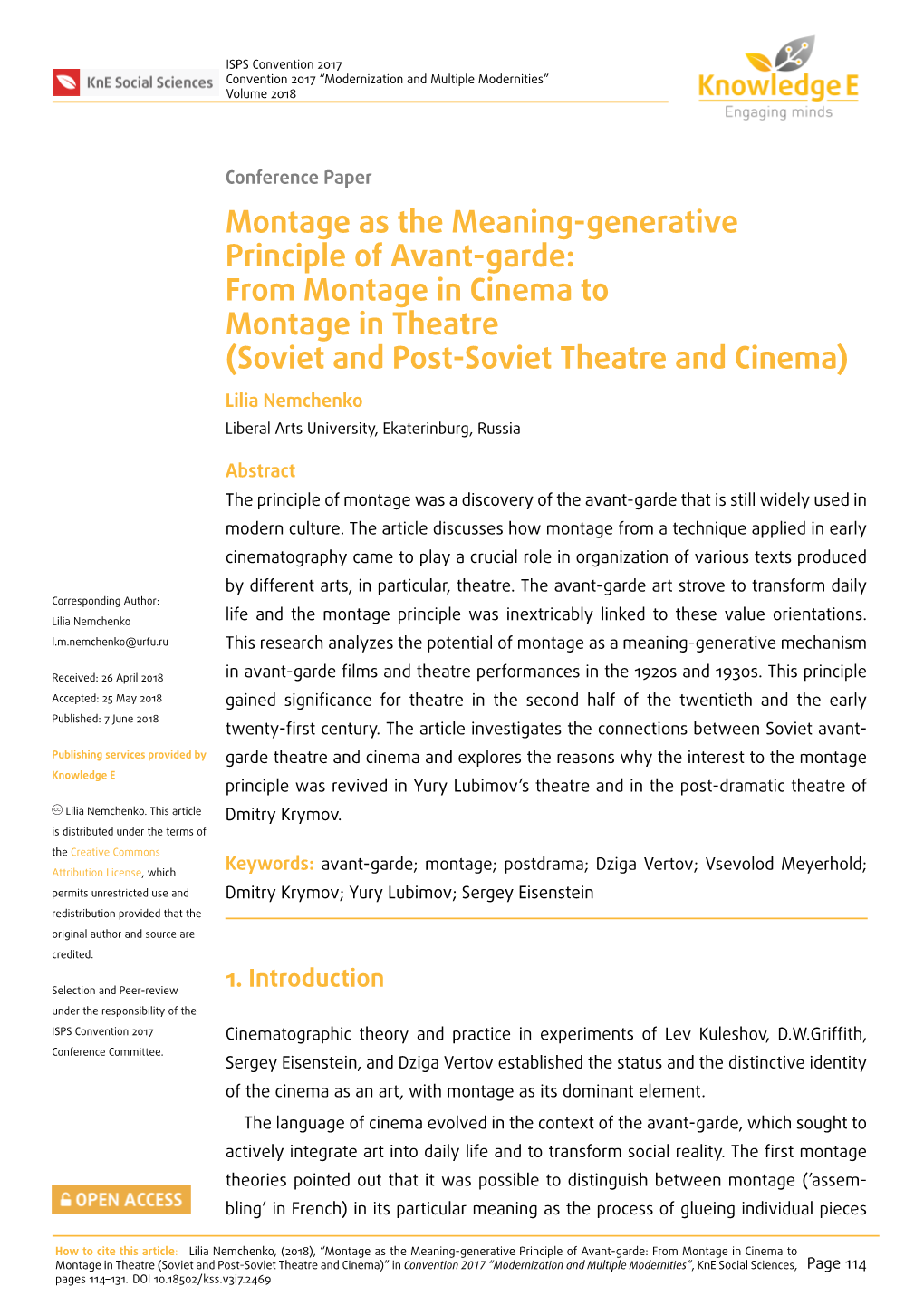 Montage As the Meaning-Generative Principle of Avant-Garde