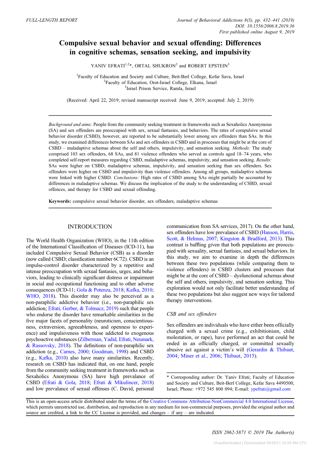 Compulsive Sexual Behavior and Sexual Offending: Differences in Cognitive Schemas, Sensation Seeking, and Impulsivity