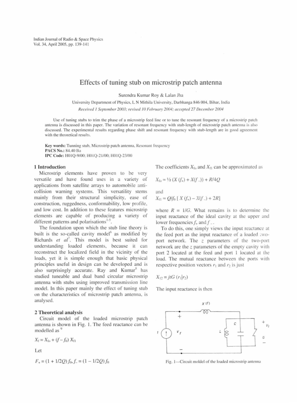 Effects of Tuning Stub on Microstrip Patch Antenna