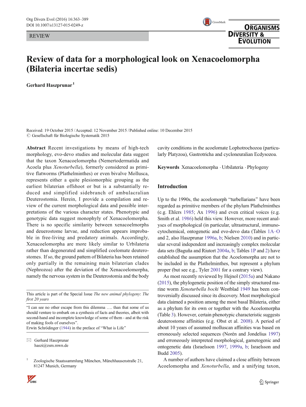 Review of Data for a Morphological Look on Xenacoelomorpha (Bilateria Incertae Sedis)