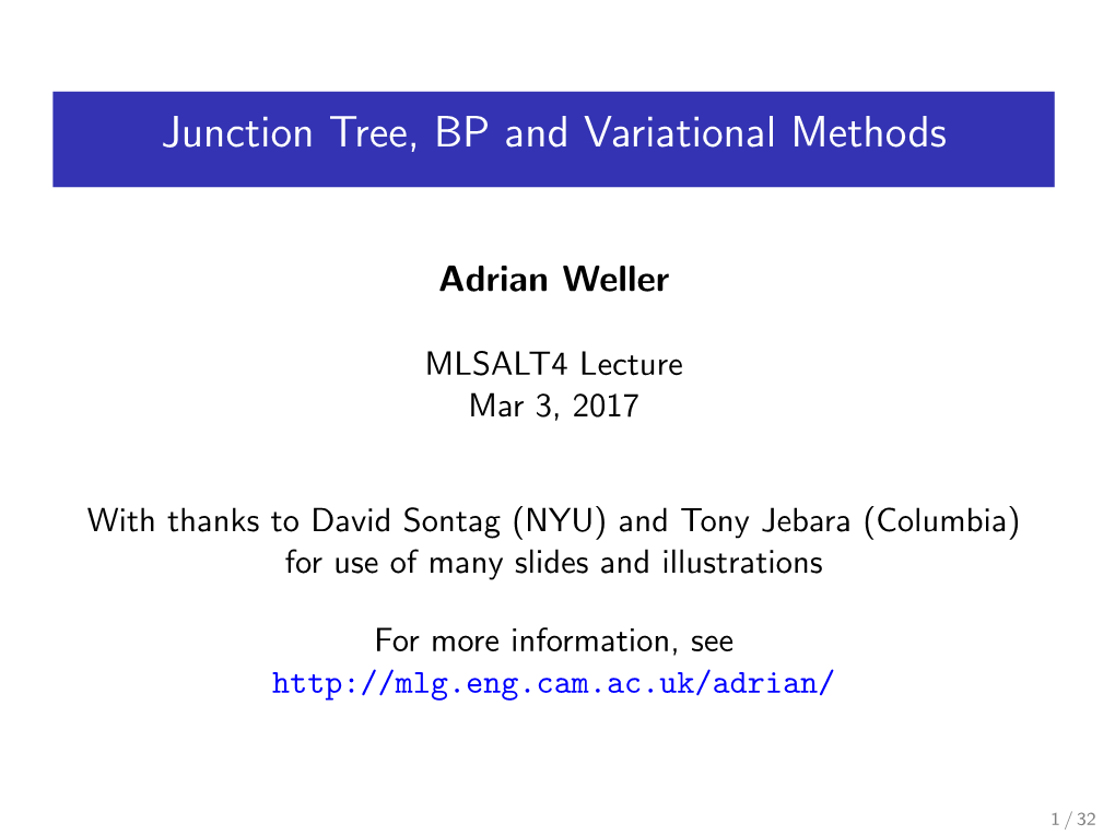 Junction Tree, BP and Variational Methods