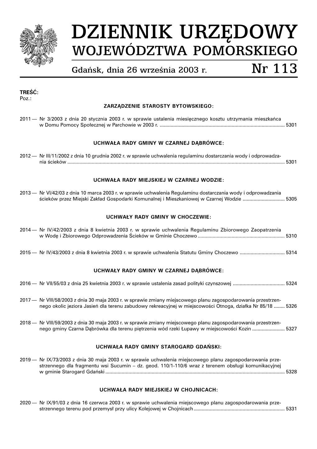 WOJEWÓDZTWA POMORSKIEGO Gdañsk, Dnia 26 WrzeœNia 2003 R