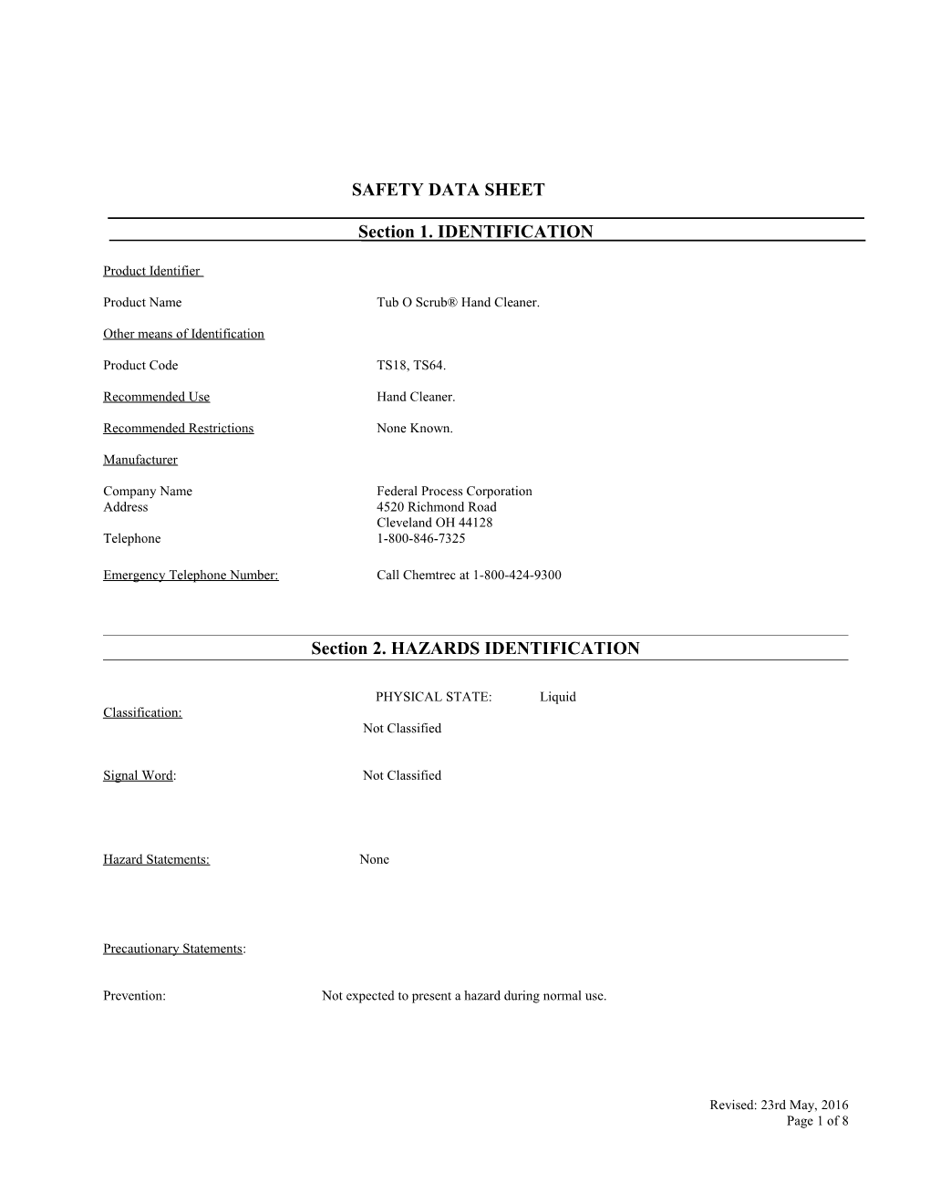 Material Safety Data Sheet s46