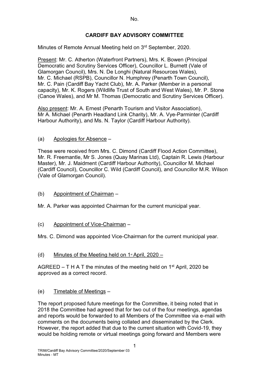 Cardiff Bay Advisory Committee Minutes