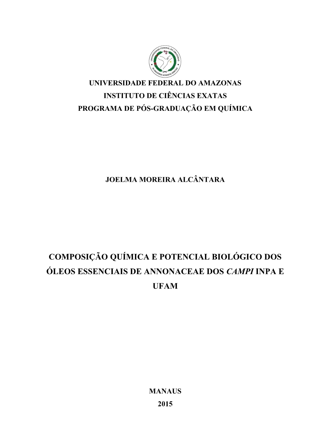 Universidade Federal Do Amazonas Instituto De Ciências Exatas Programa De Pós-Graduação Em Química