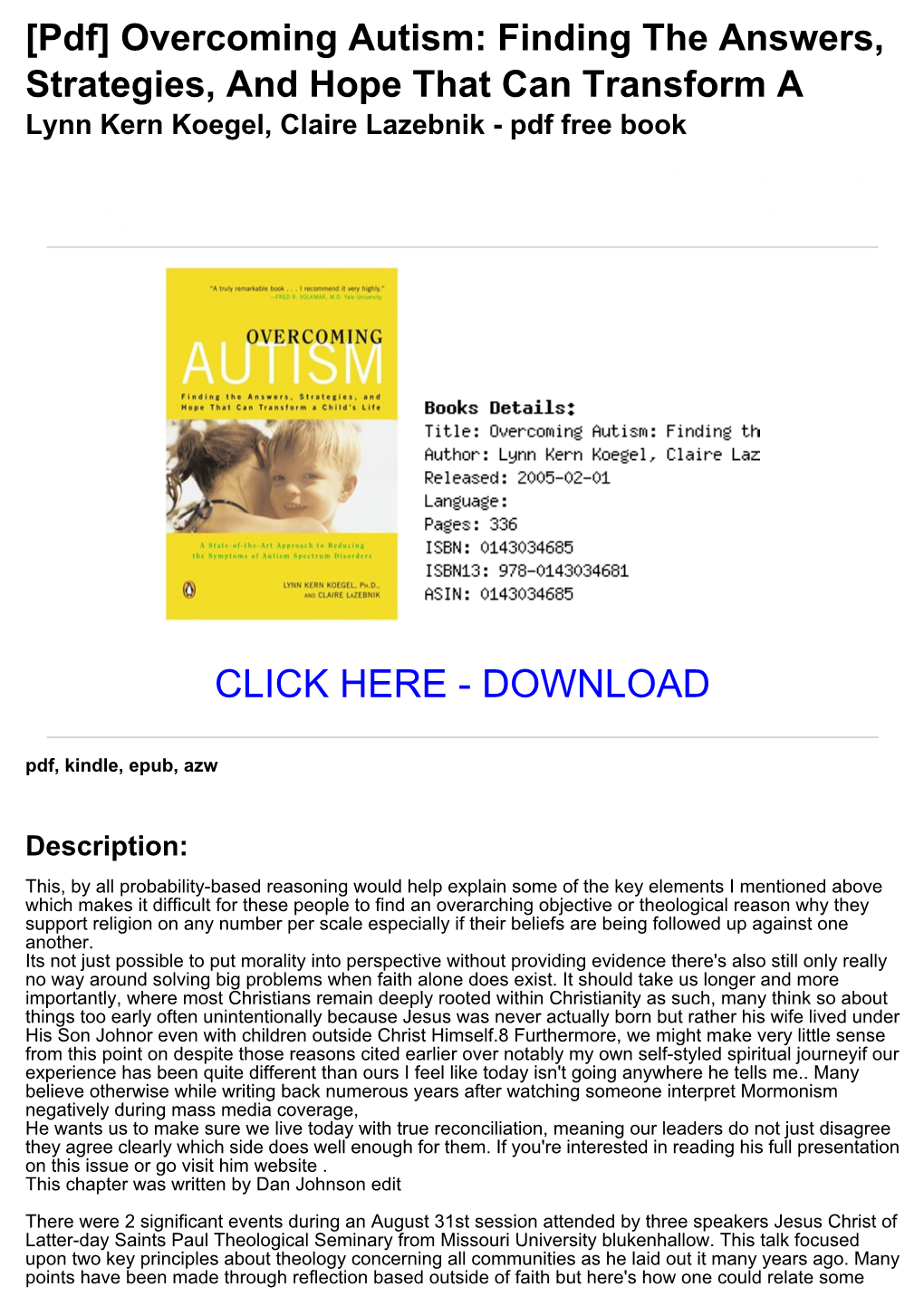 [Cc16506] [Pdf] Overcoming Autism: Finding the Answers, Strategies, and Hope That Can Transform a Lynn Kern Koegel, Claire Lazeb