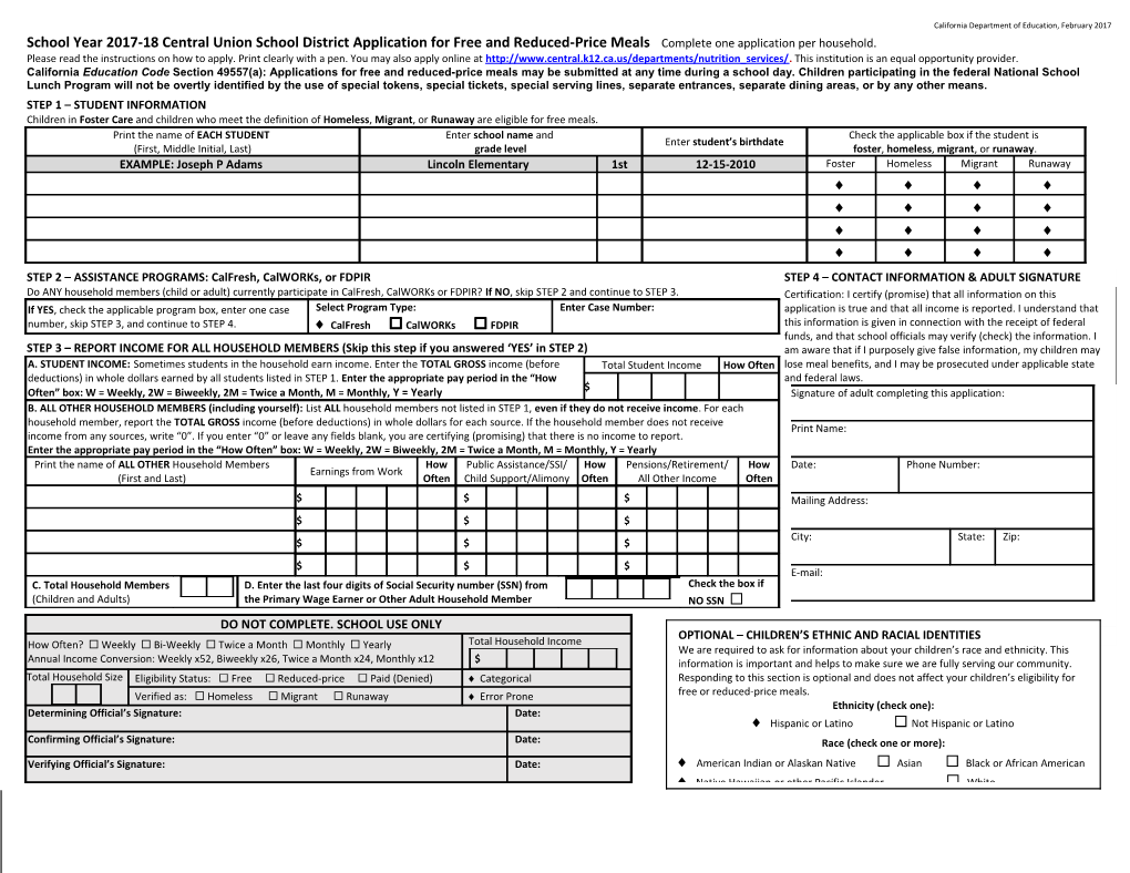 Prototype Household Application - School Nutrition (CA Dept of Education)