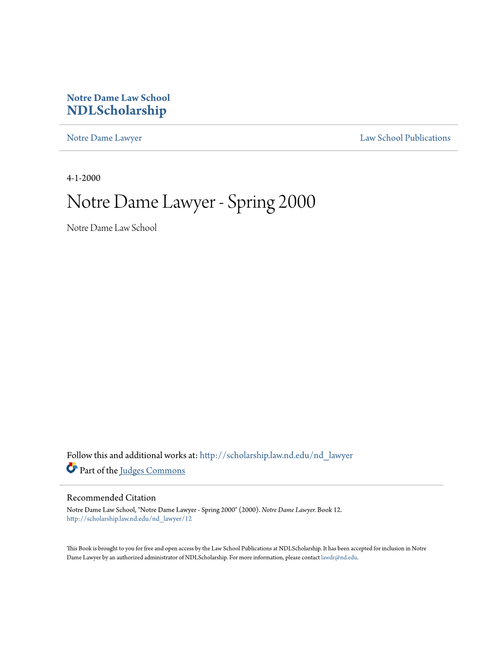 Notre Dame Lawyer Law School Publications