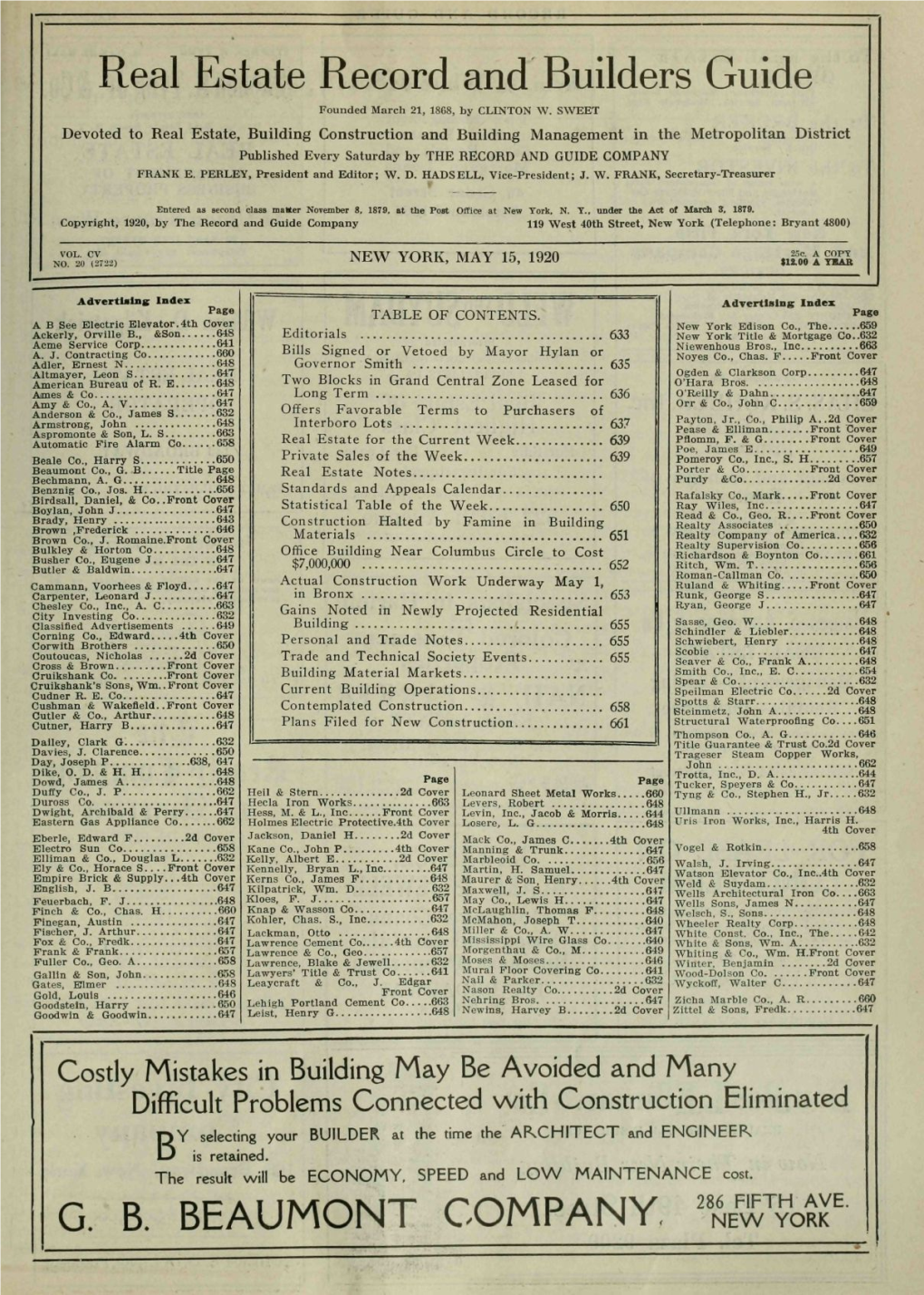 Real Estate Record and Builders Guide Founded March 21, 1868, by CLINTON W