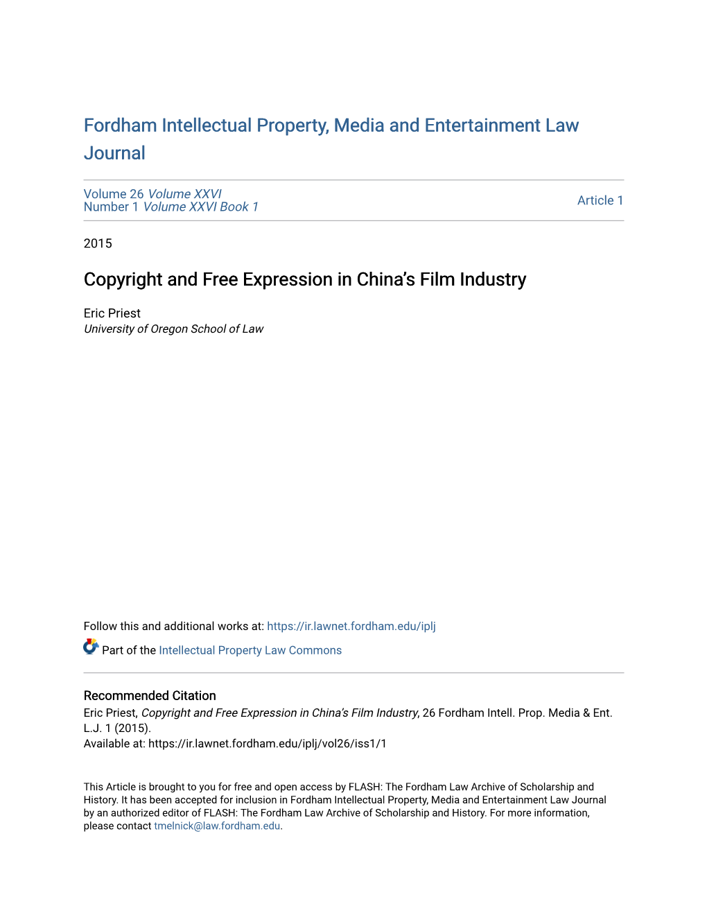 Copyright and Free Expression in China's Film Industry