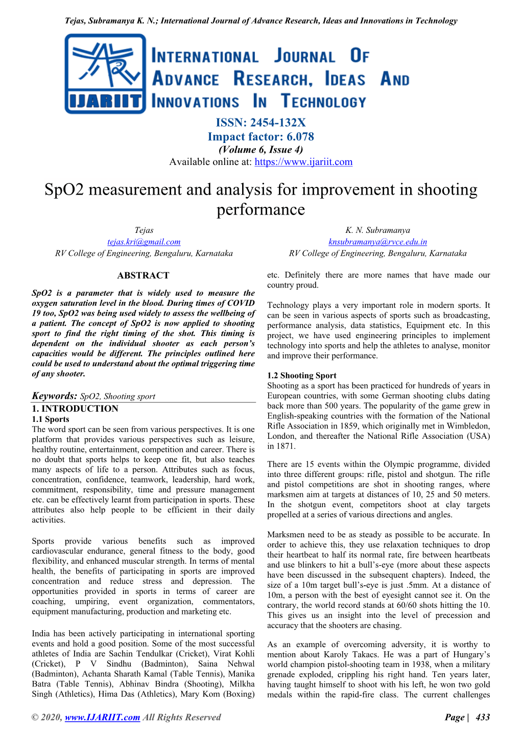Spo2 Measurement and Analysis for Improvement in Shooting Performance