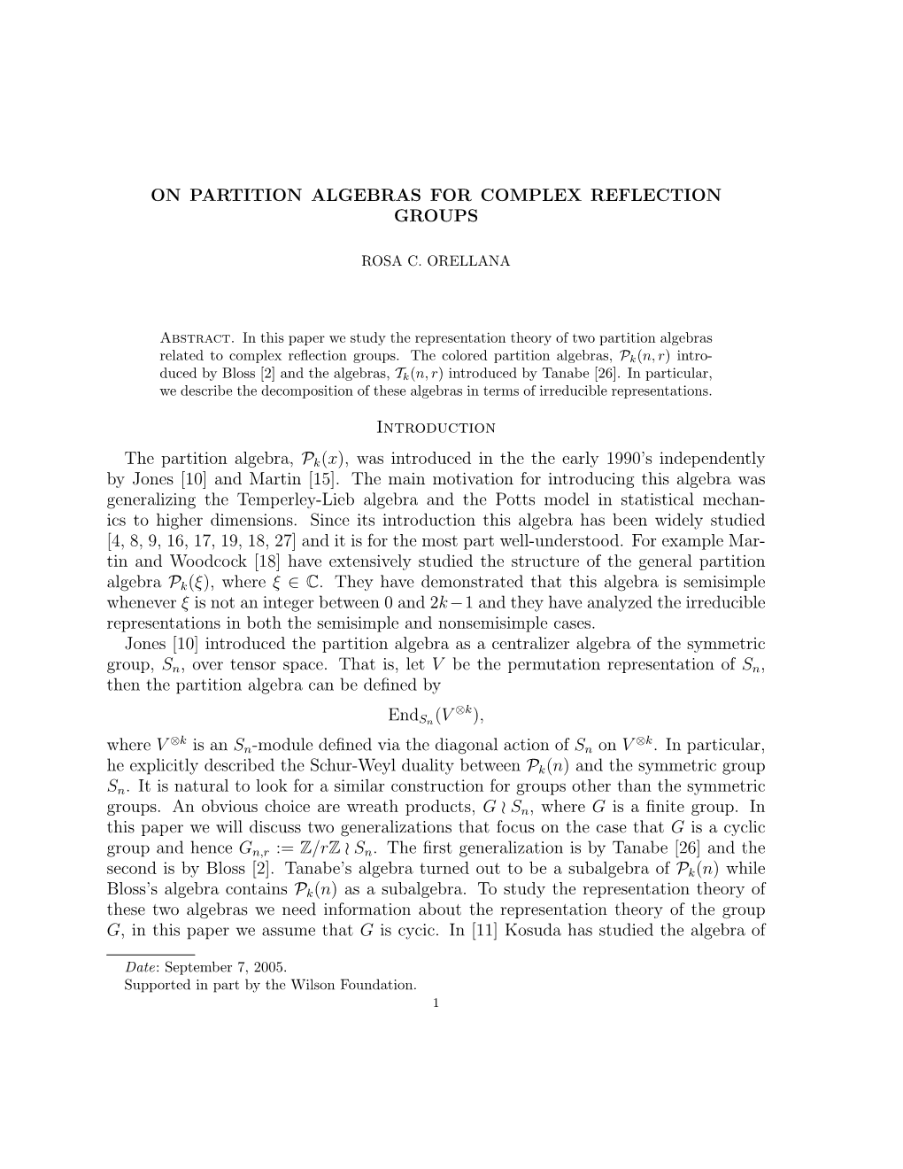 On the Partition Algebras of Complex Reflection Groups