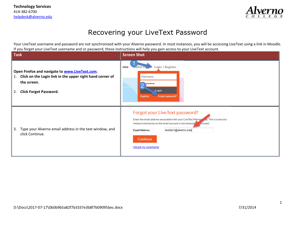 Recovering Your Livetext Password