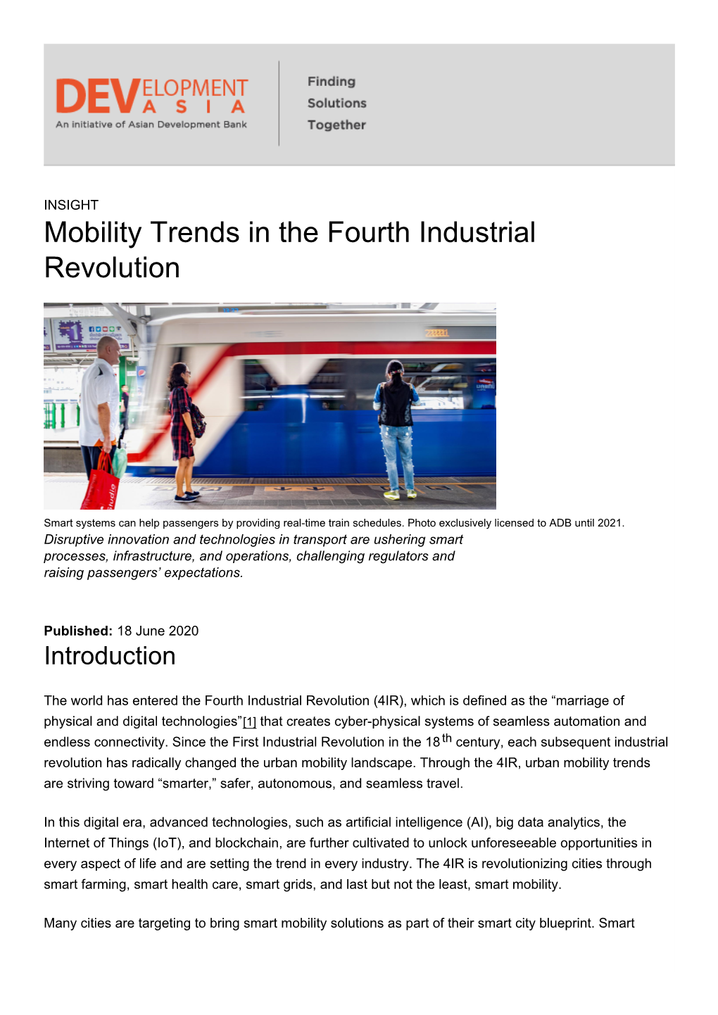 Mobility Trends in the Fourth Industrial Revolution