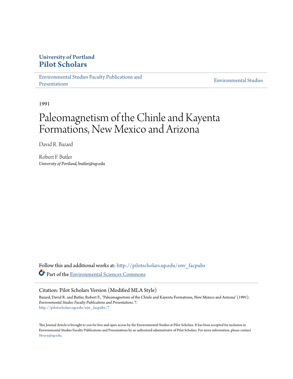 Paleomagnetism of the Chinle and Kayenta Formations, New Mexico and Arizona David R