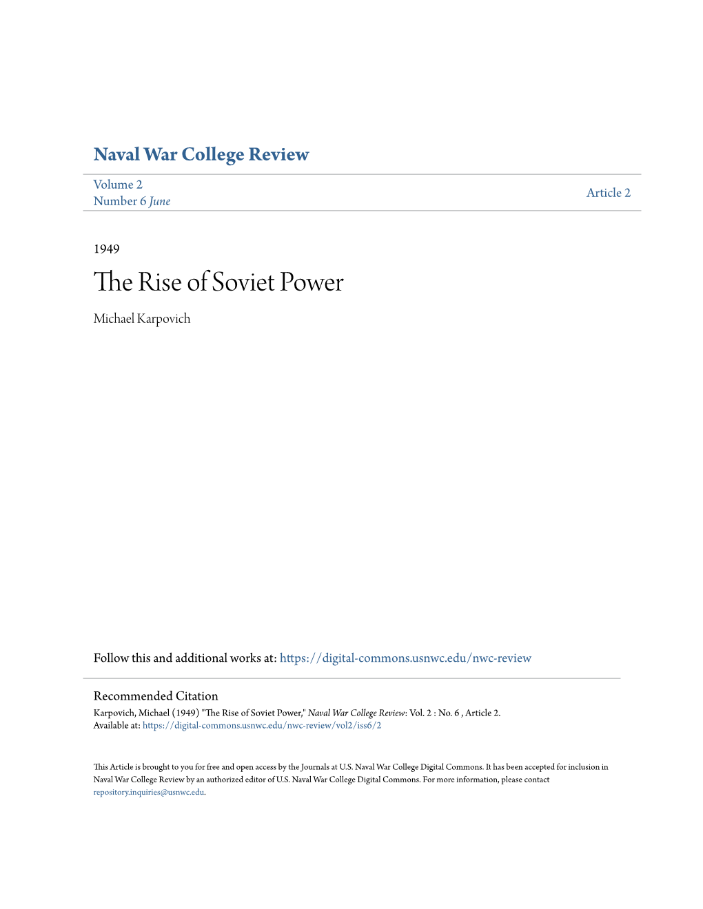 The Rise of Soviet Power Michael Karpovich