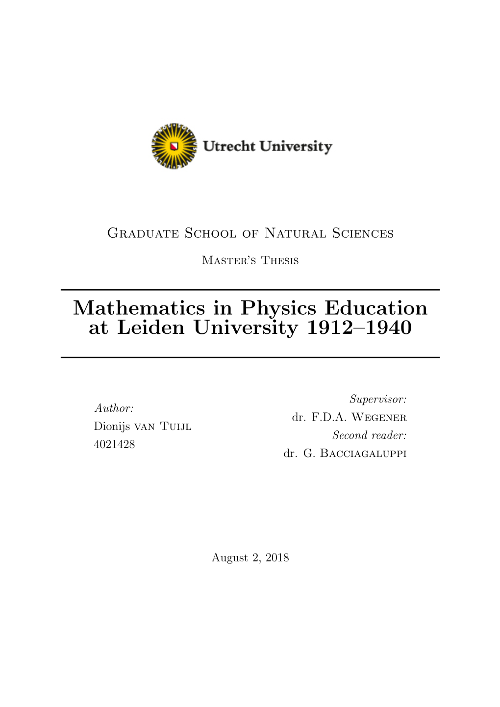 Mathematics in Physics Education at Leiden University 1912–1940