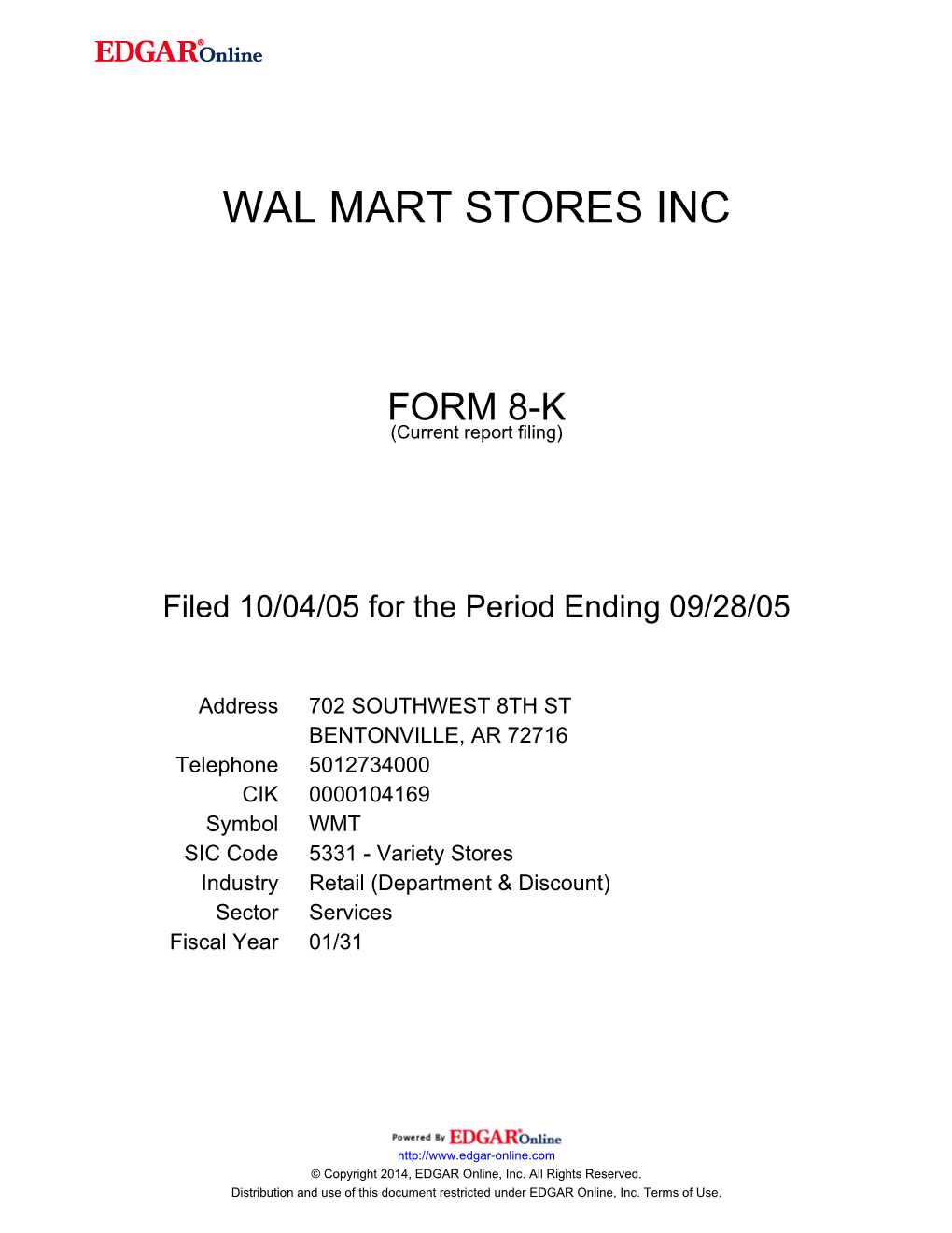 Wal Mart Stores Inc