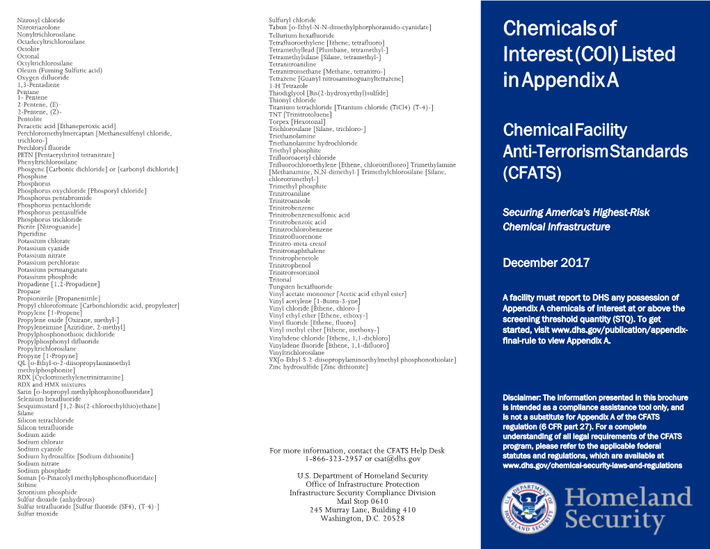 Chemicals of Interest (COI) Listed in Appendix A