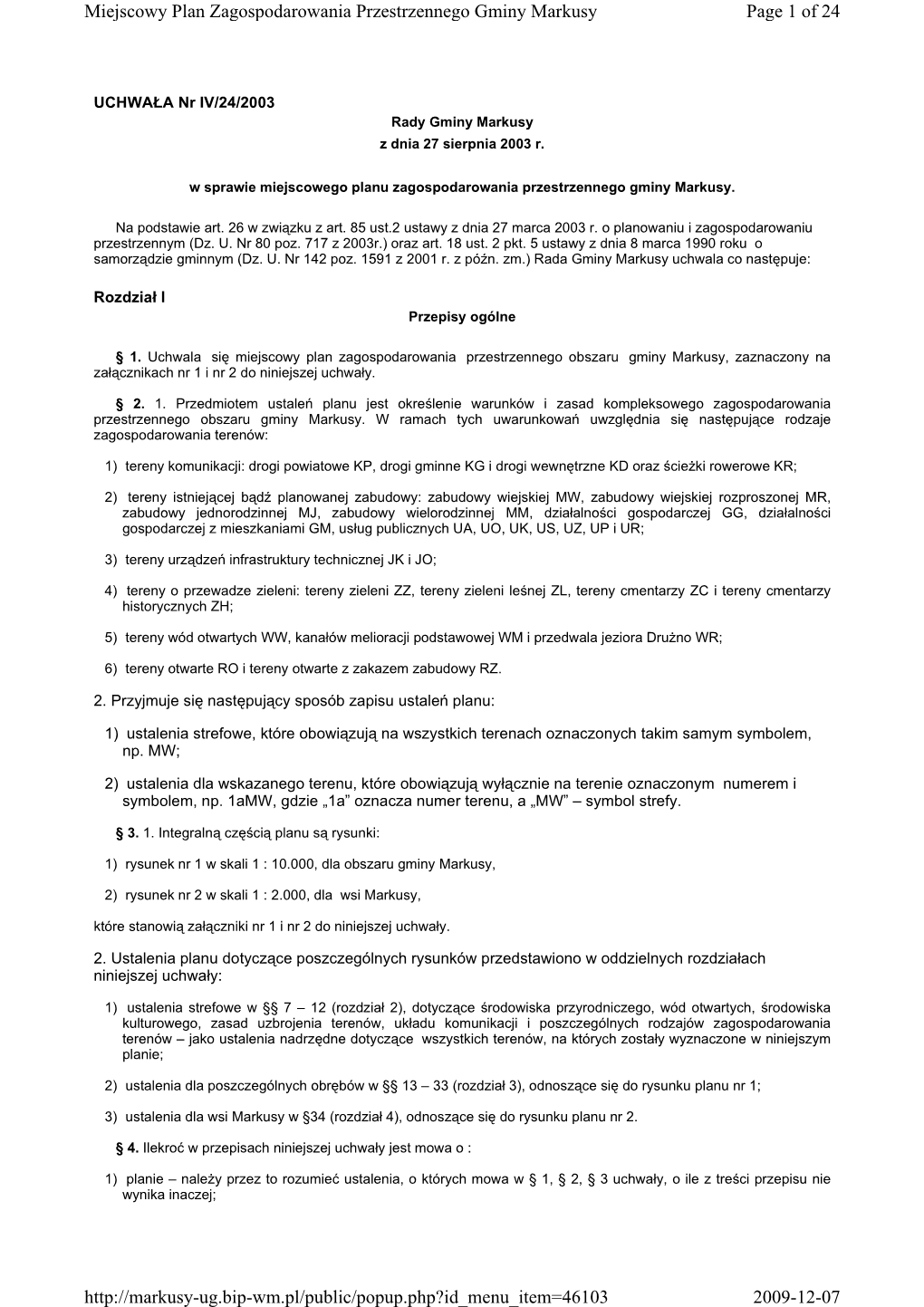 Page 1 of 24 Miejscowy Plan Zagospodarowania Przestrzennego