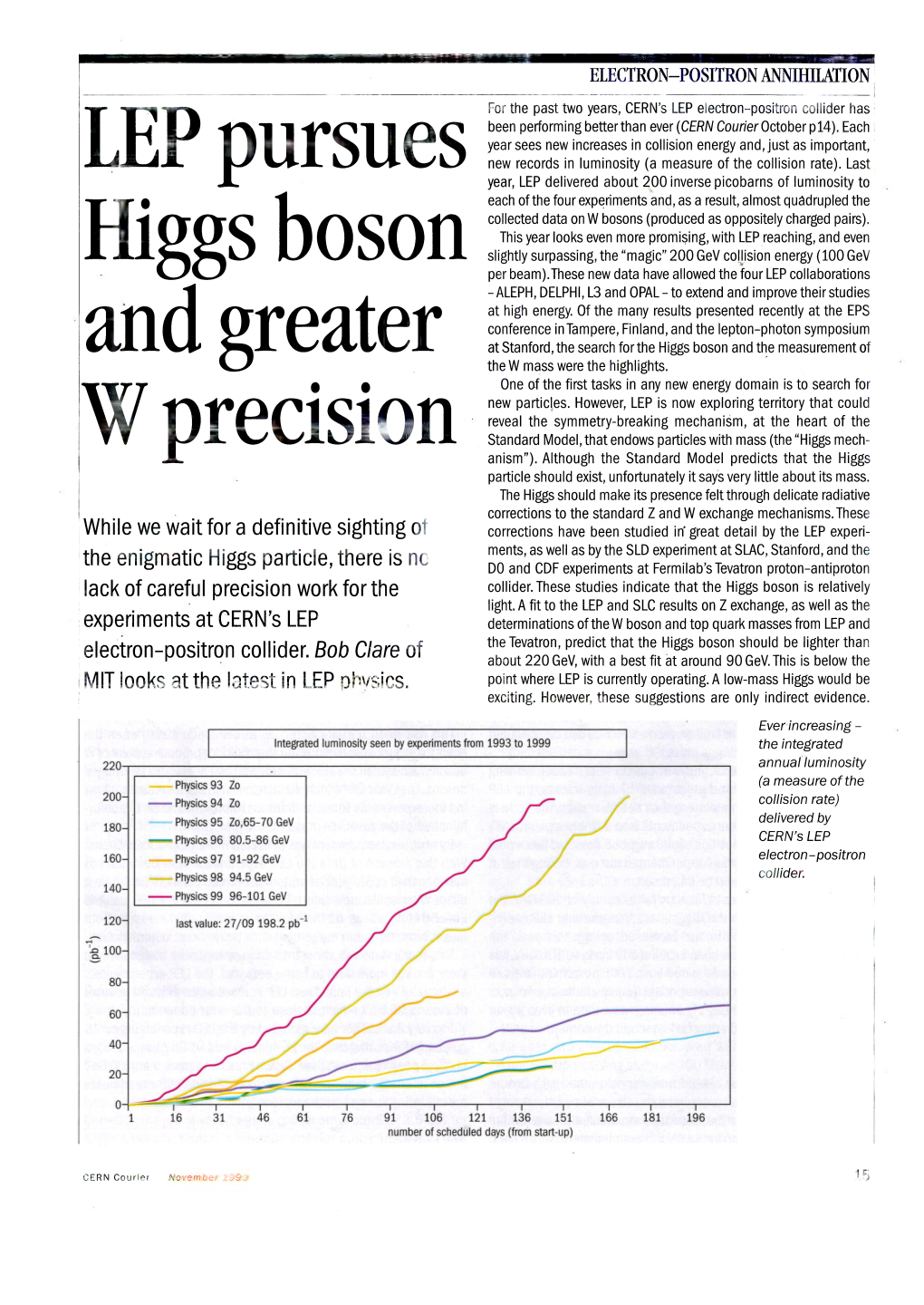 LEP Pursues Higgs Boson and Greater W Precision