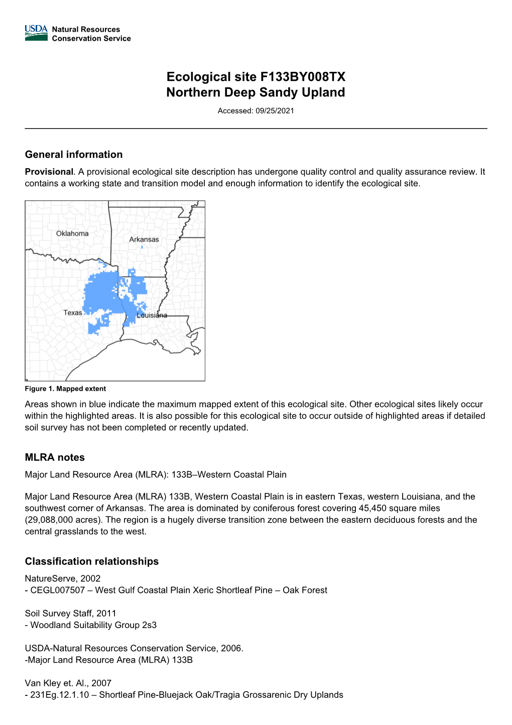 Ecological Site F133BY008TX Northern Deep Sandy Upland