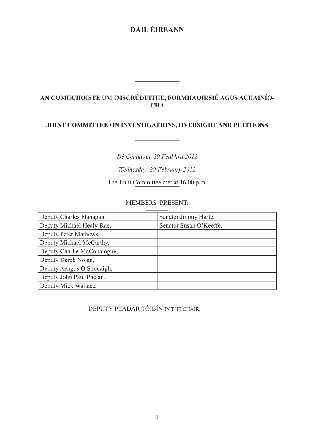 Transcript of Joint Committee on Investigations, Oversight and Petitions